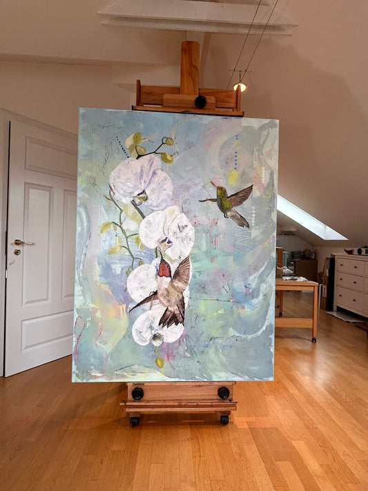 Garden Ballet: Orchids and Hummingbird Pas de Deux